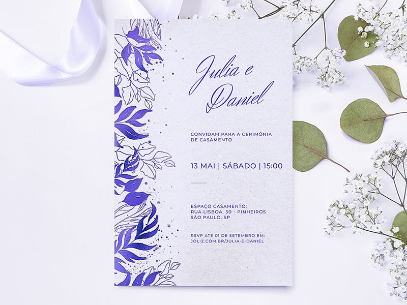 Crie seu convite de casamento - Floral Chique Lilás| Joliz