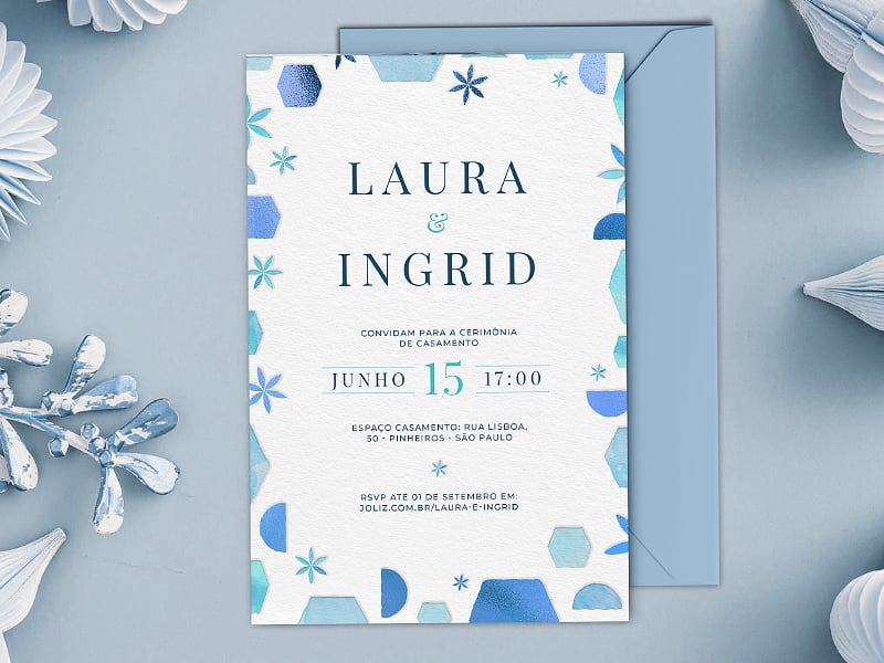 Convite de Casamento Moderna Formas azul