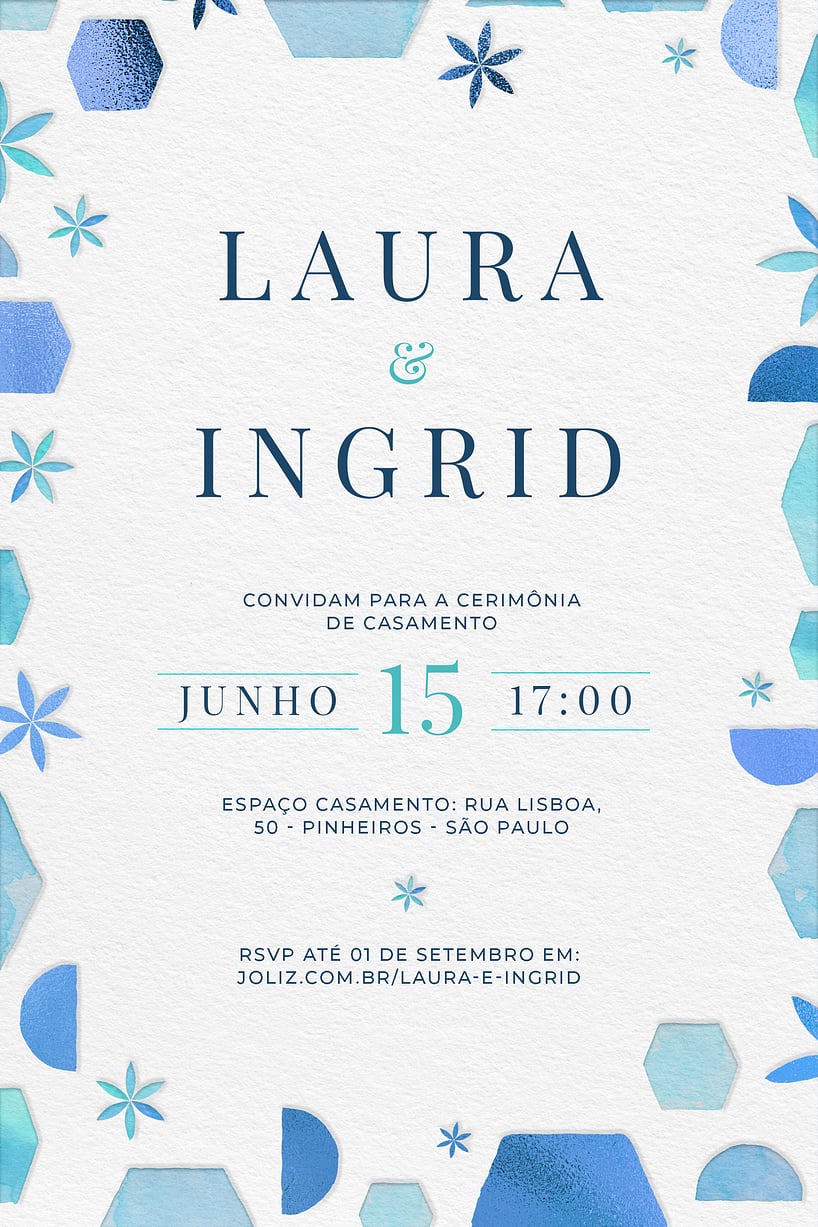Convite de casamento azul - Joliz