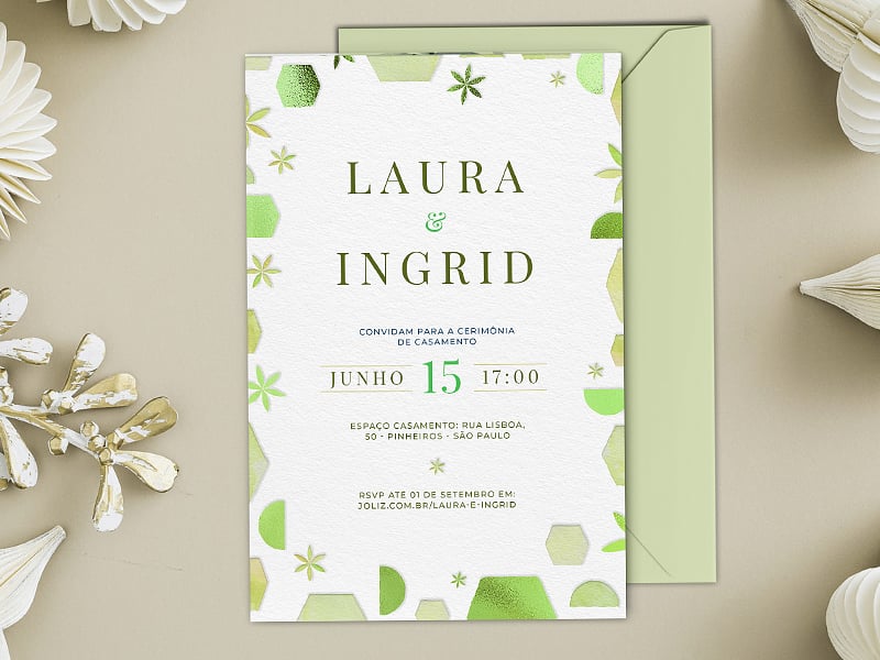 Convite de Casamento Moderna Formas Verde