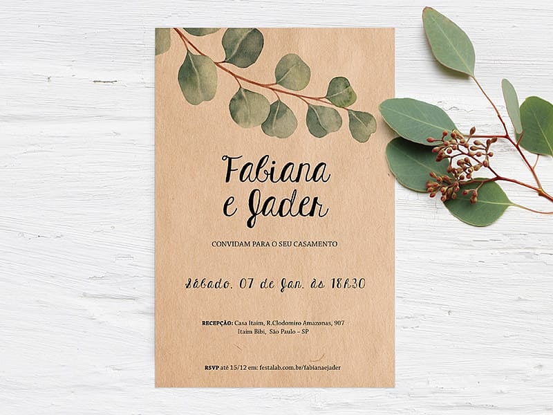 Convite de Casamento Rústico Kraft