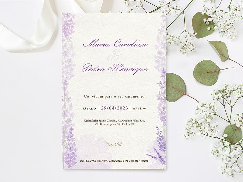 Convite de Casamento Jardim de Lavanda Romance