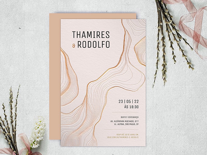 Convite de Casamento Minimalista Traço Dourado