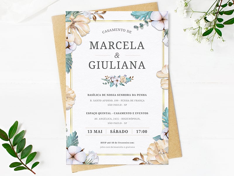 Crie seu convite de casamento - Lírios e Botânicos| Joliz