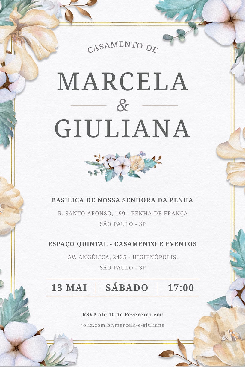 Convite de casamento floral - Joliz