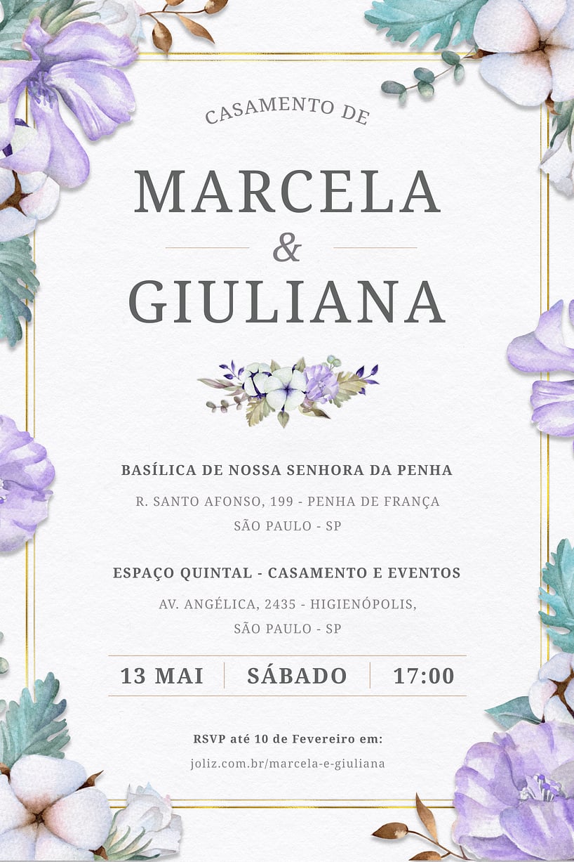 Convite de Casamento - Lirios & Flores Lilas