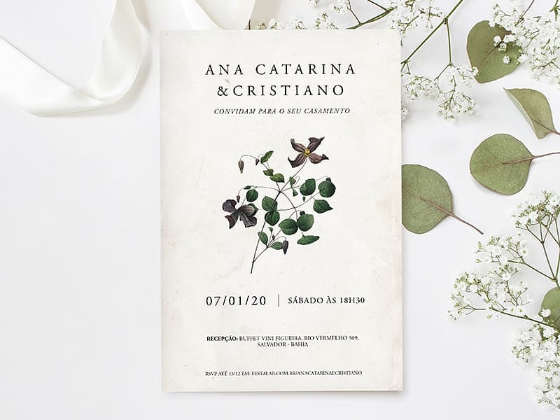 Convite de Casamento Classico Bouquê Sofisticado