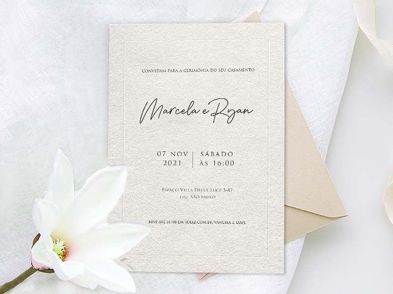 Convite de Casamento Chique Creme