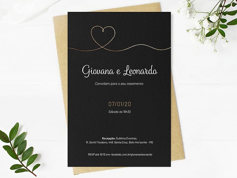 Convite de Casamento Simples Coração Minimalista