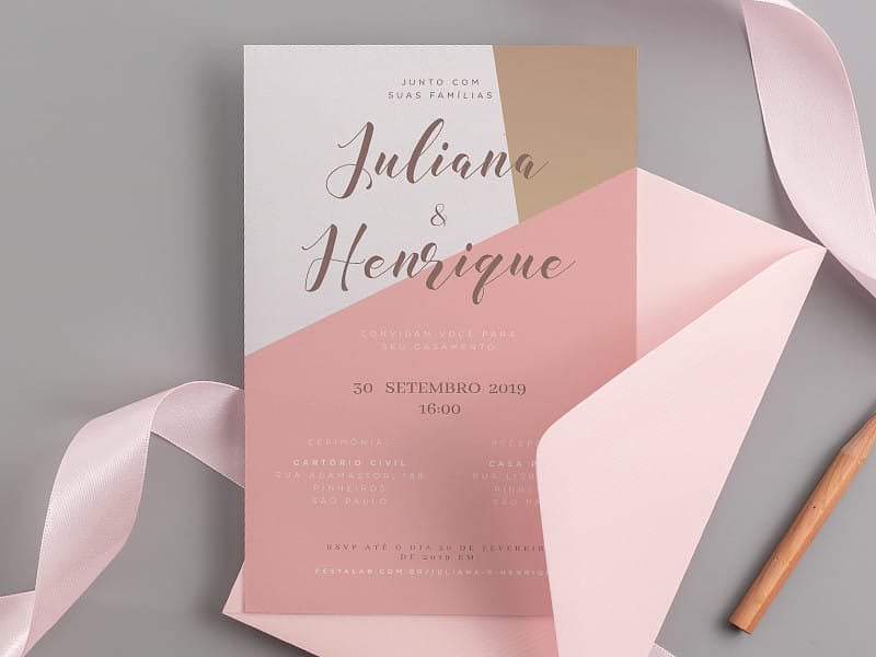 Convite de Casamento Moderno Abstrato Rosa