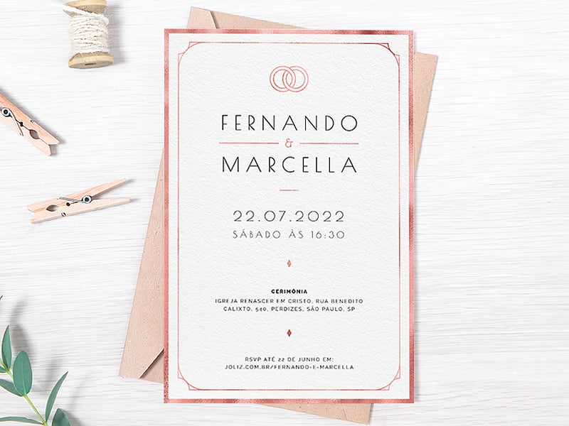Convite de Casamento Minimalista luxuoso rosado