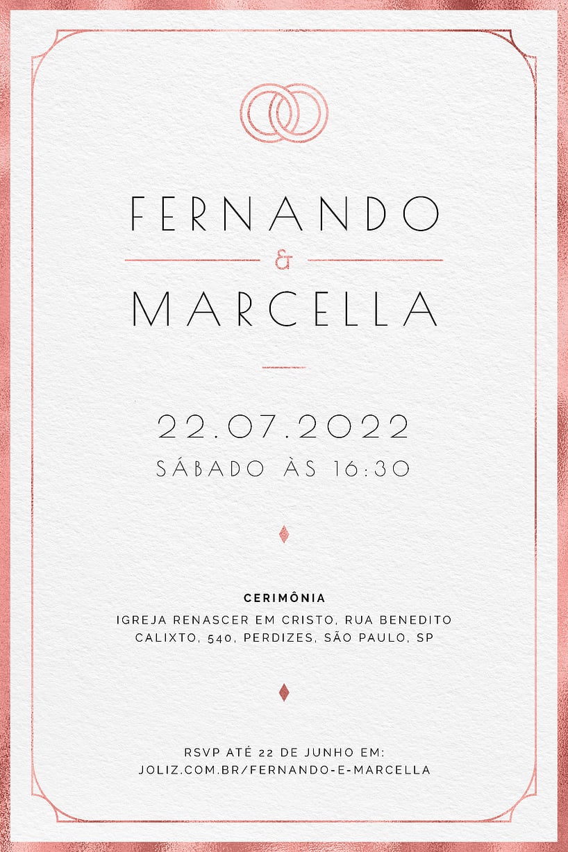 Convite de casamento rose gold - Joliz