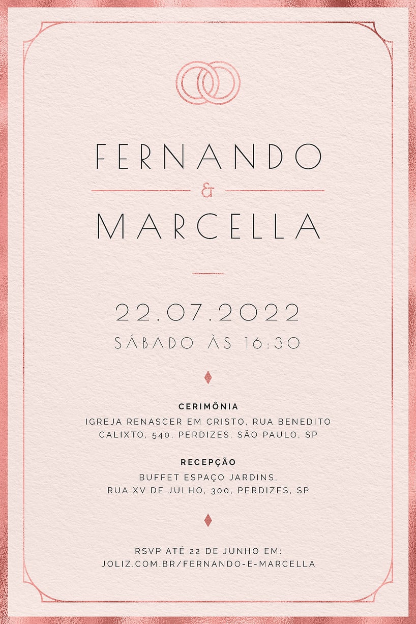 Convite de casamento rose gold - Joliz
