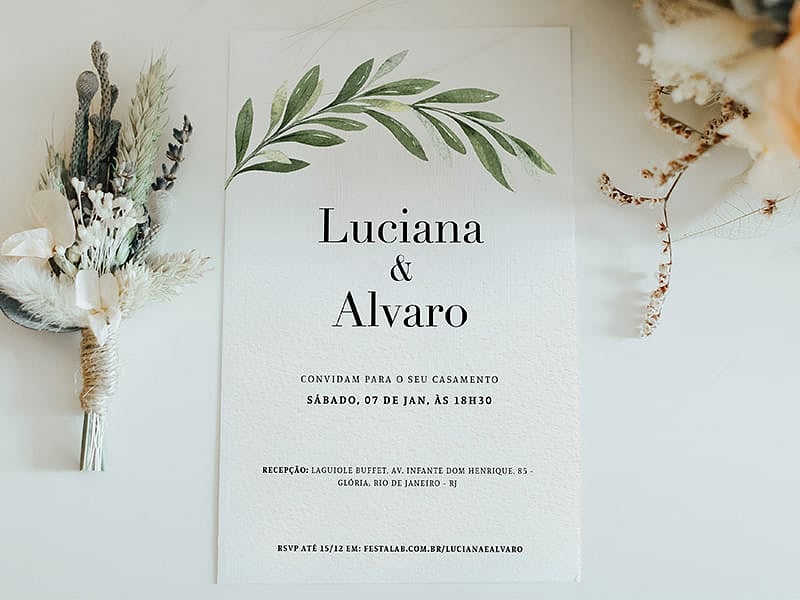 Convite de Casamento Simples Folhas