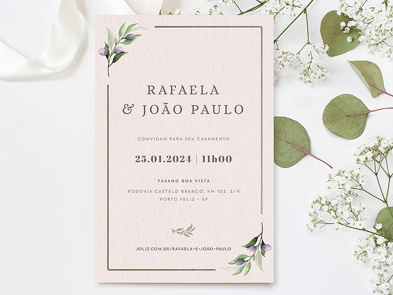 Convite de Casamento Ramo de Amor nas Oliveiras