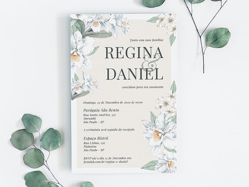 Convite de Casamento Orquídeas Brancas 