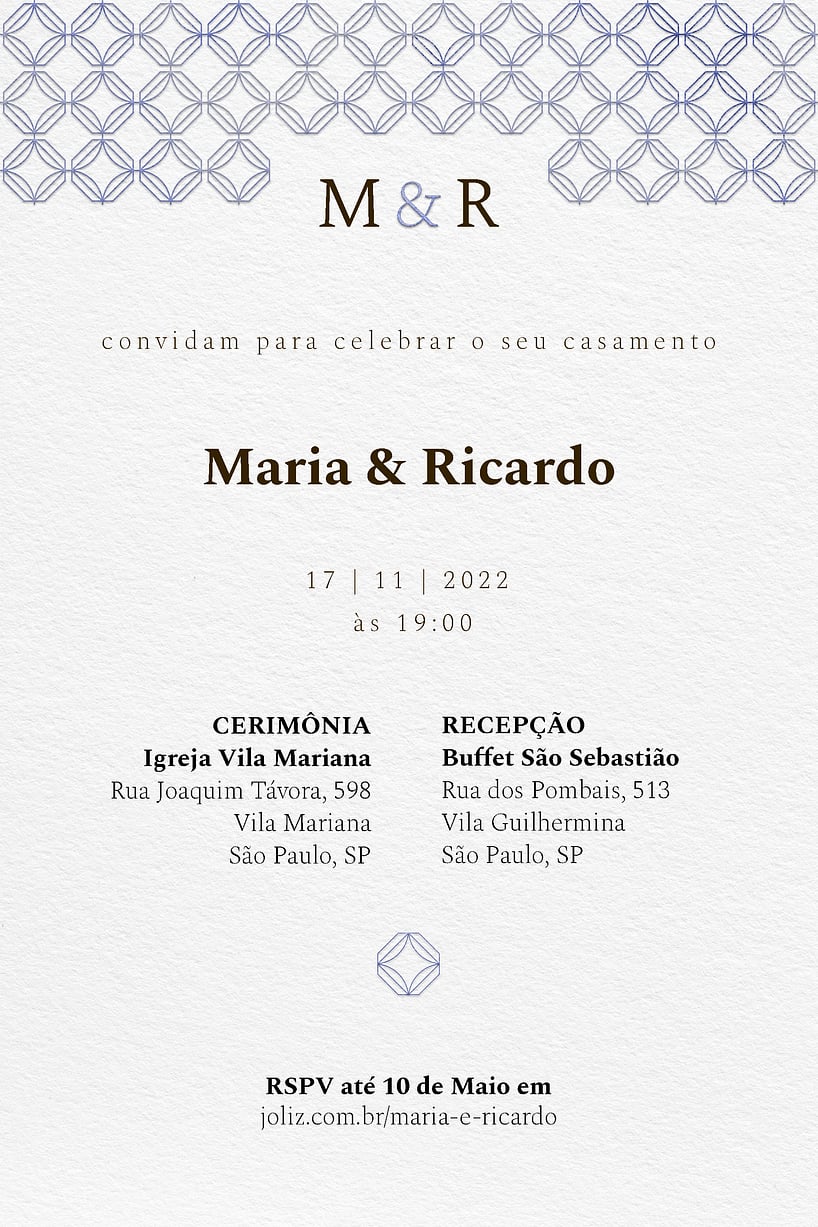 Convite de casamento azul - Joliz