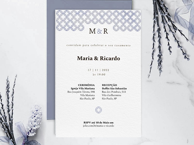 Convite de Casamento Sequencial azul 