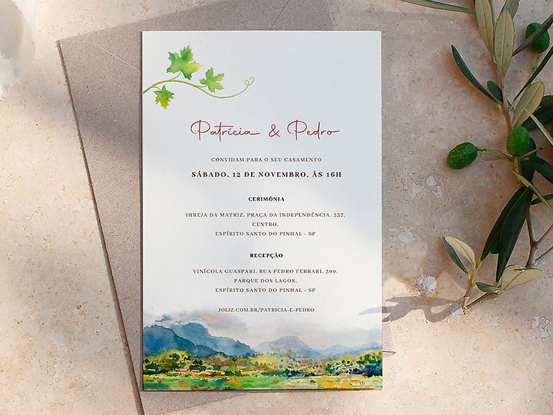 Convite de Casamento Videira Romântica 