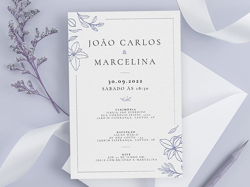 Convite de Casamento Vento de pétalas azuis