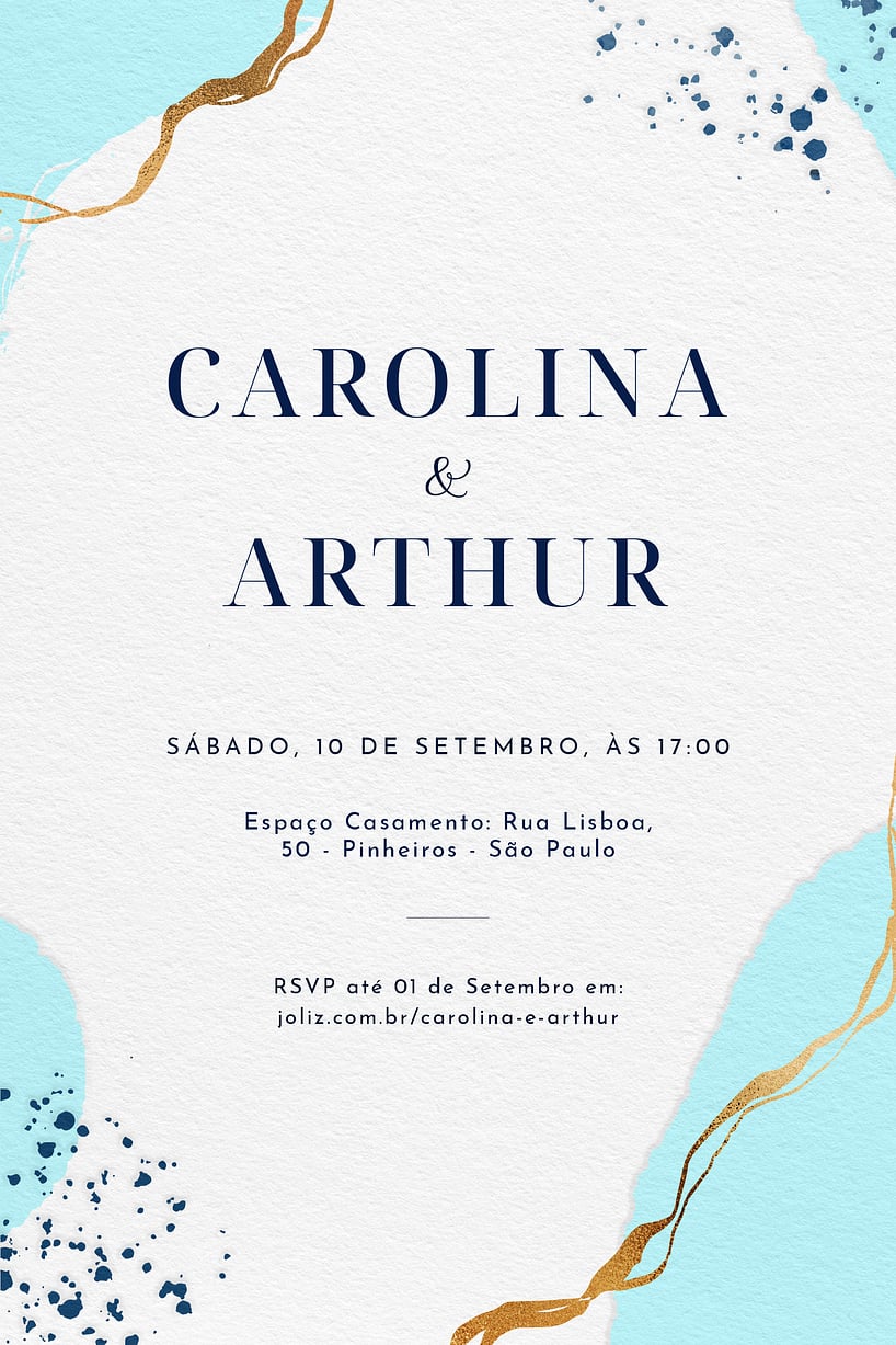 Convite de casamento azul - Joliz