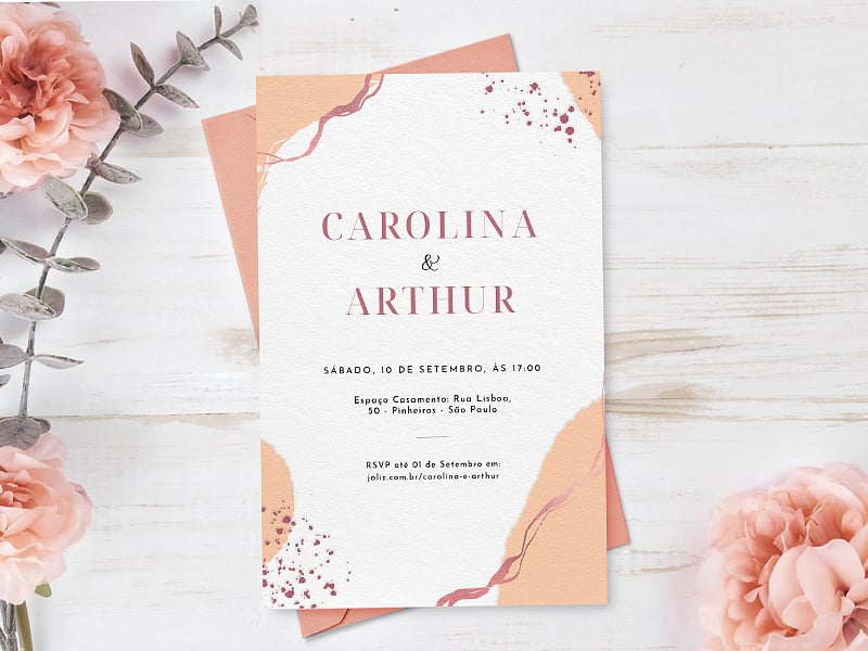 Convite de Casamento Pintura rosa