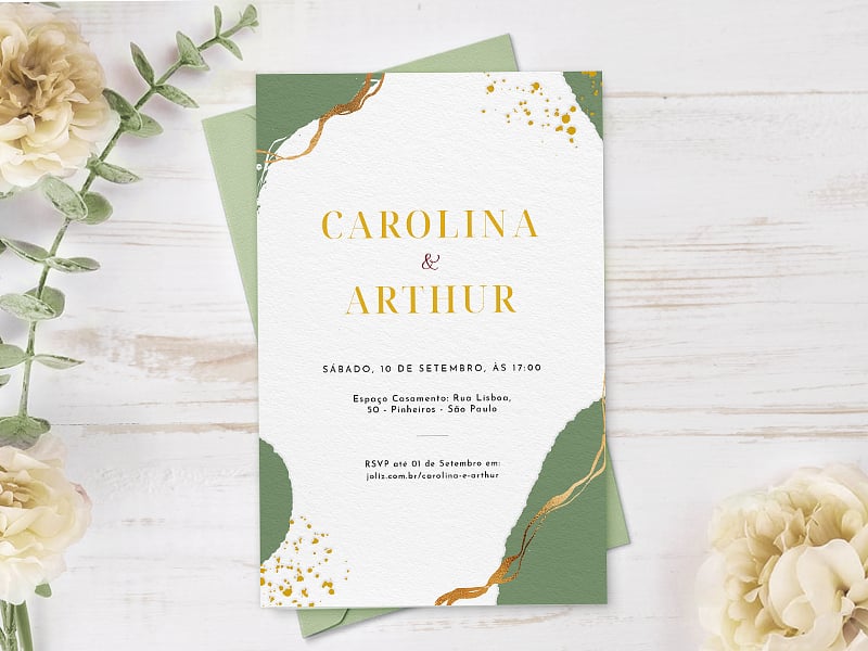 Convite de Casamento Moderno Pincelado Verde