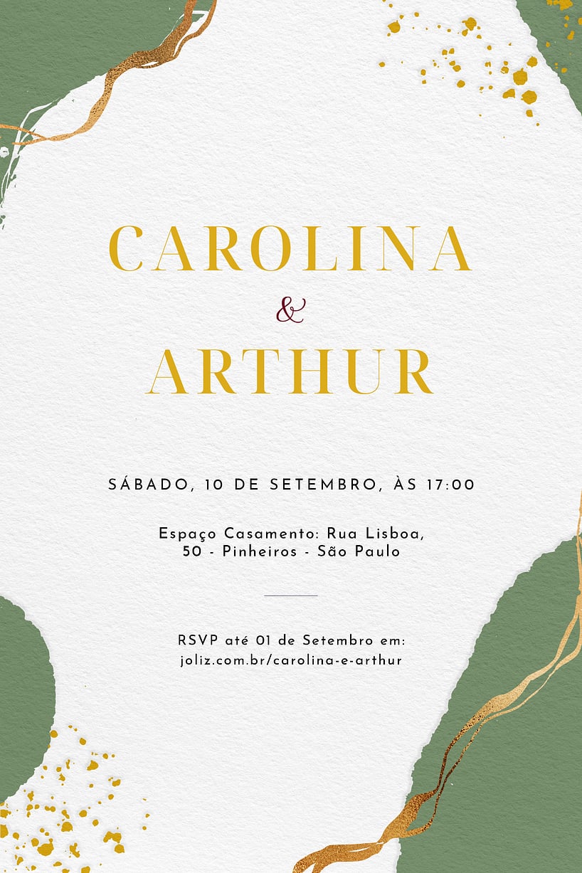 Convite de casamento dourado - Joliz
