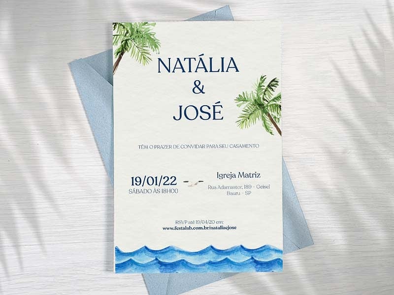 Convite de Casamento - Praia Aquarela