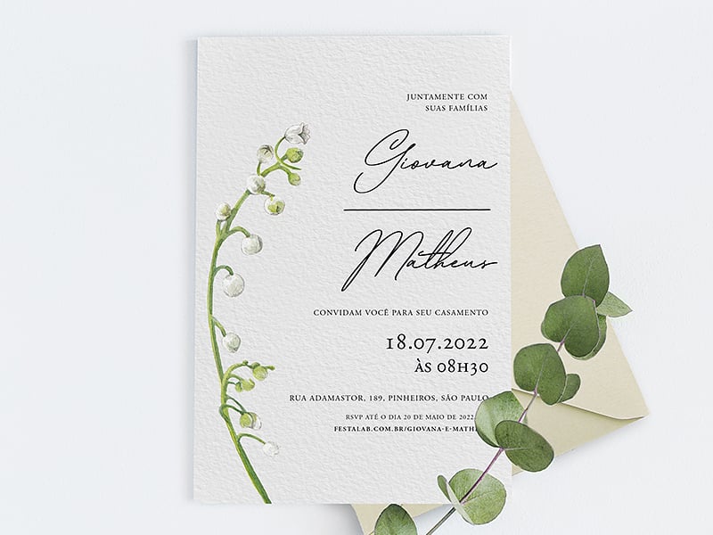 Convite de Casamento Simples Lírio