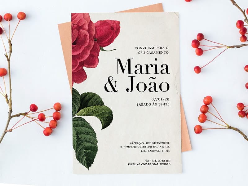 Crie seu convite de casamento - Rosas Vermelhas Aquarela| Joliz