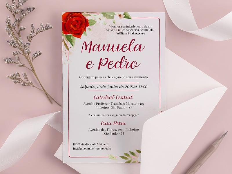 Convite de Casamento Clássico Romântico