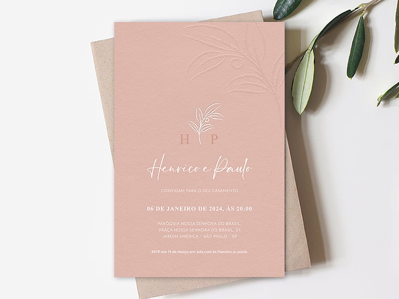 Convite de Casamento Rose Gold Elevado