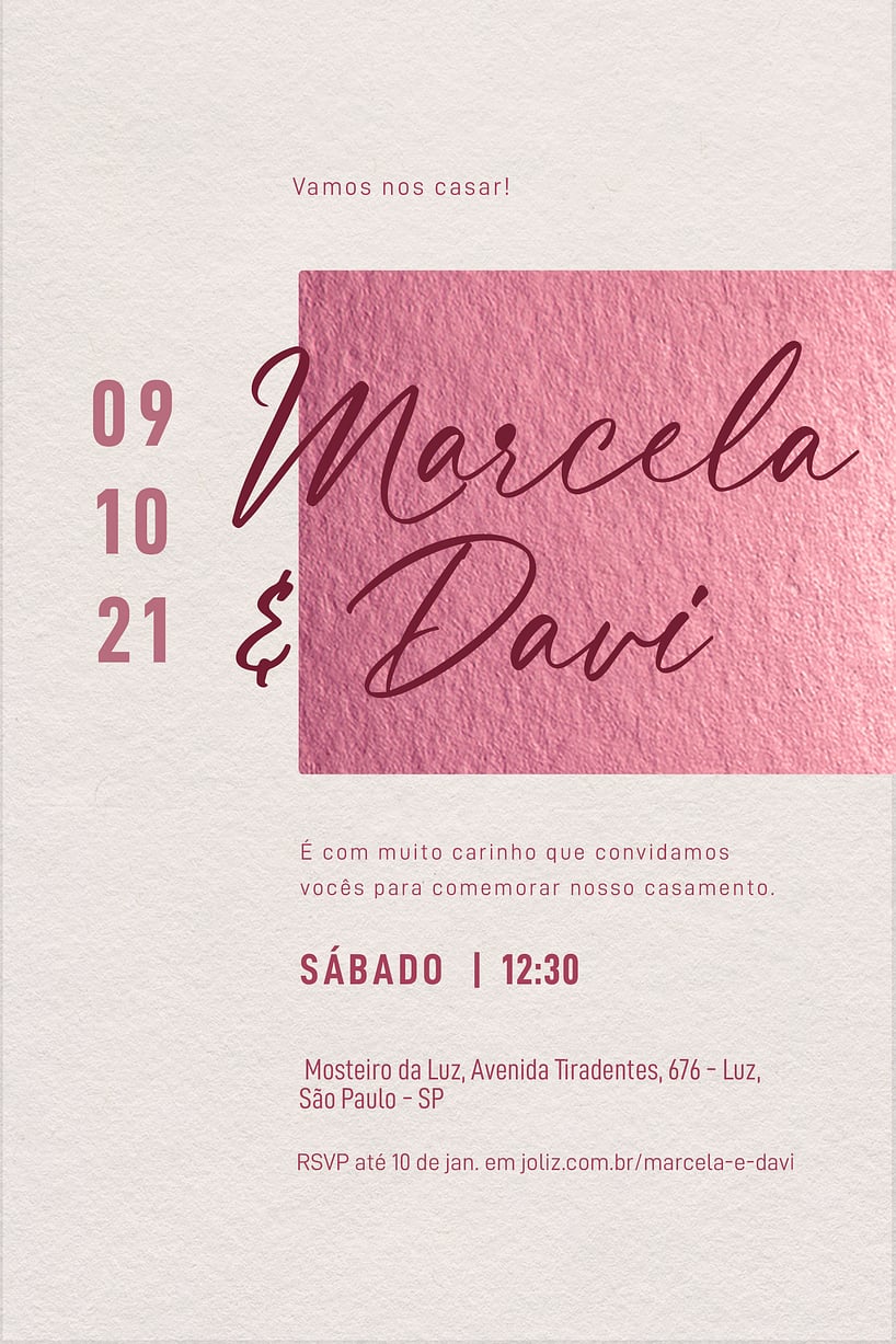 Convite de casamento rose gold - Joliz
