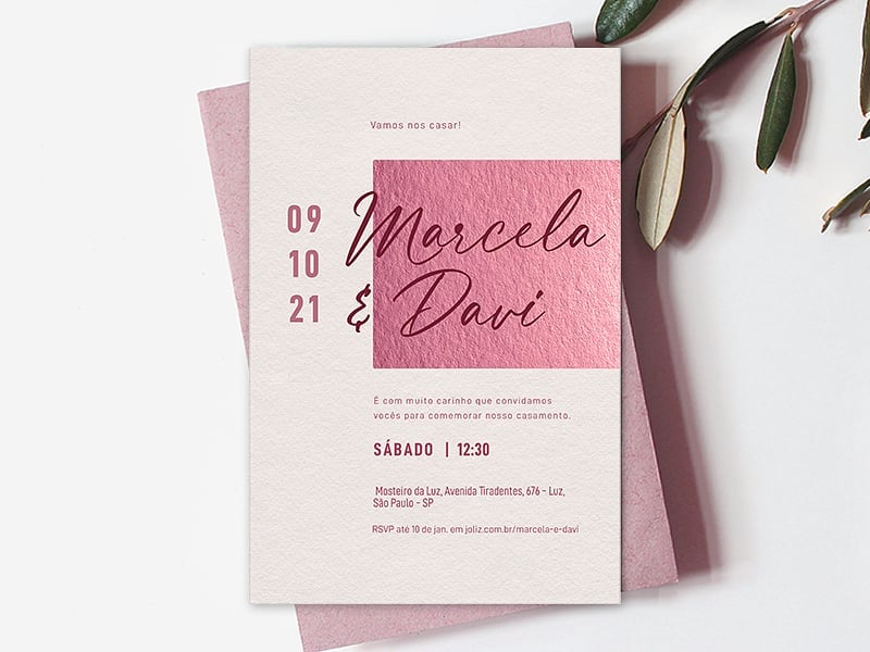 Crie seu convite de casamento - Rose Metalico Minimalista| Joliz