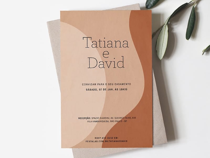 Convite de Casamento Moderno Marrom