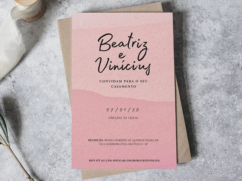 Convite de Casamento Rústico Tons de Rosa