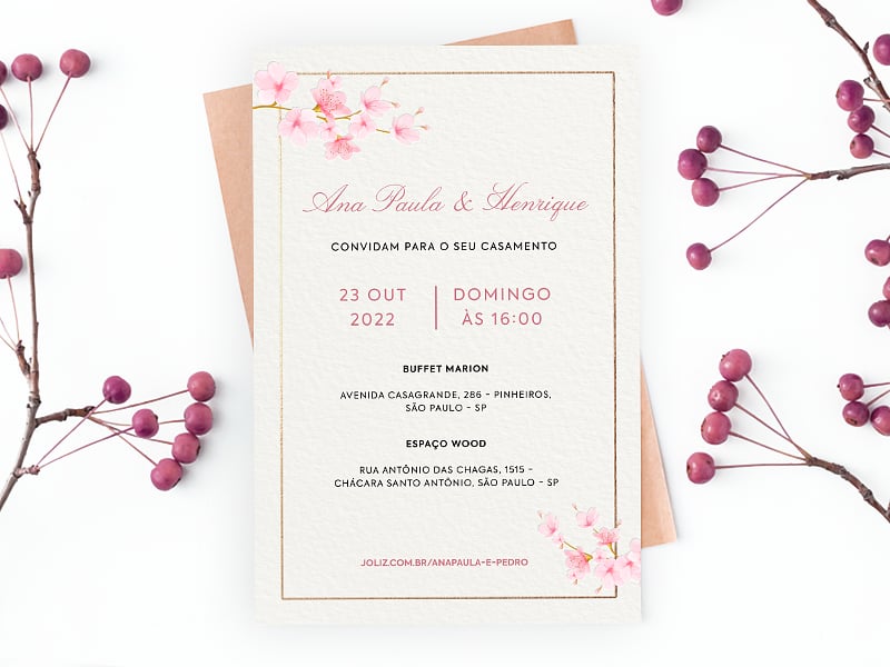 Crie seu convite de casamento - Sakuras delicadas| Joliz