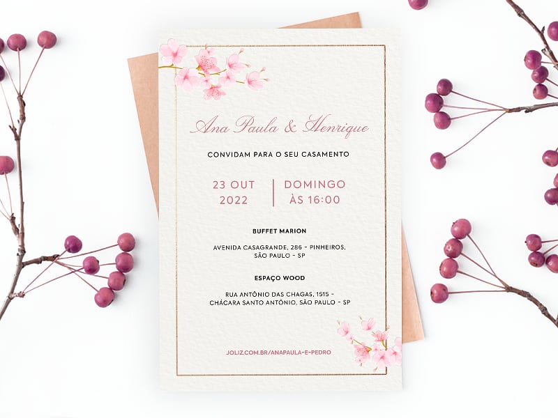Convite de Casamento Sakuras delicadas