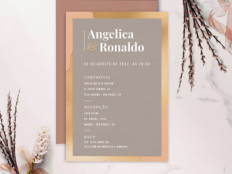 Convite de Casamento Elegância Sutil em Cinza e Dourado