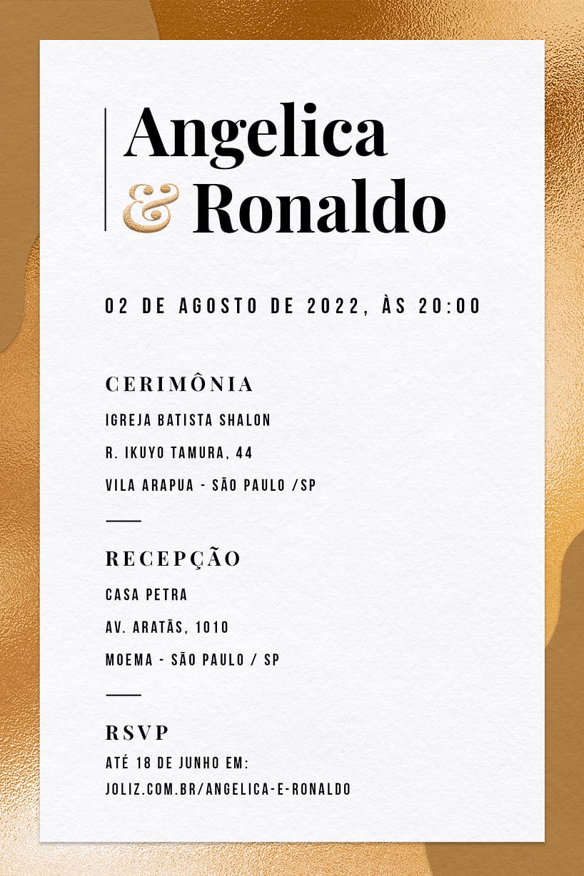 Convite de casamento dourado - Joliz