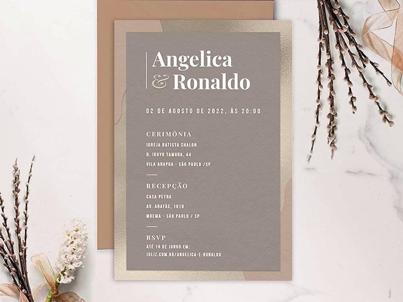 Convite de Casamento Elegância Sutil Cinzento