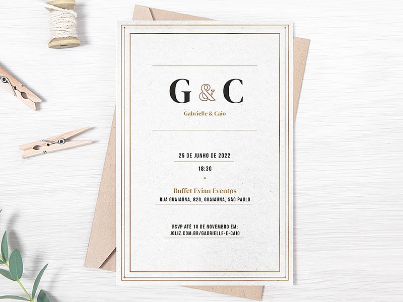 Convite de Casamento Minimalista Marrom