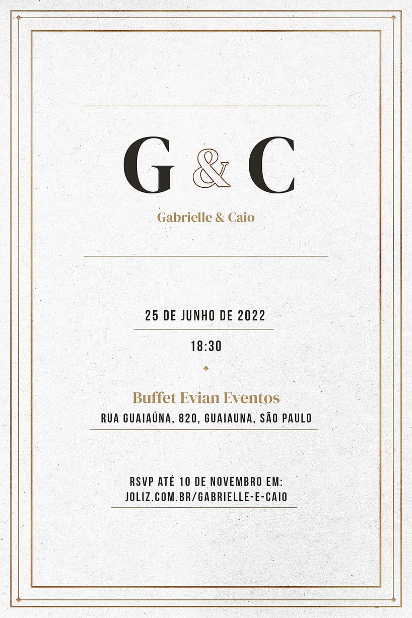 Convite de casamento dourado - Joliz