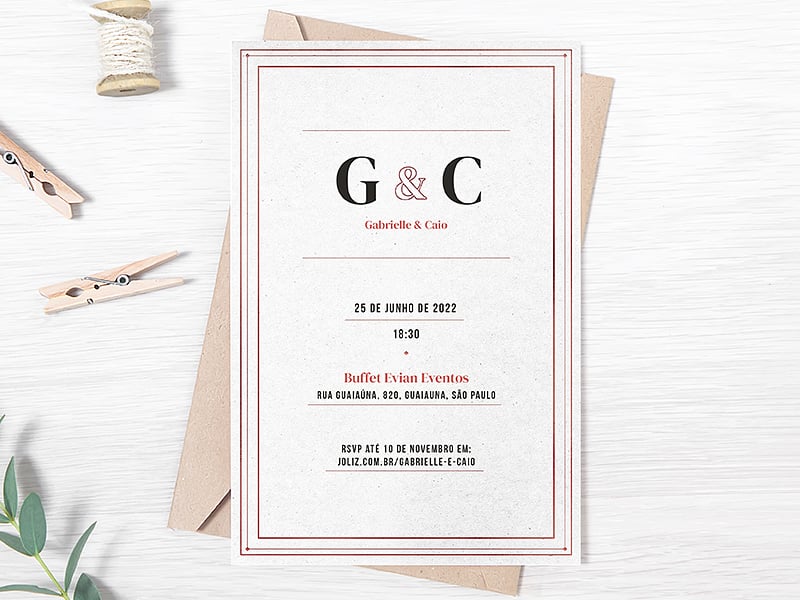 Crie seu convite de casamento - Traços minimalistas vermelho| Joliz
