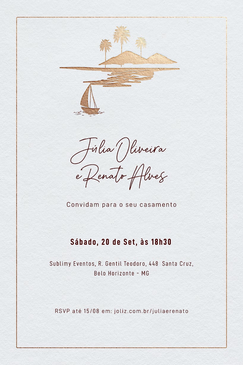 Convite de Casamento - Praia dourada minimalista