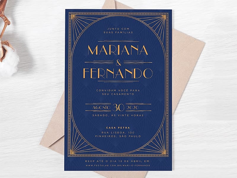 Convite de Casamento Luxuoso Fundo Marinho