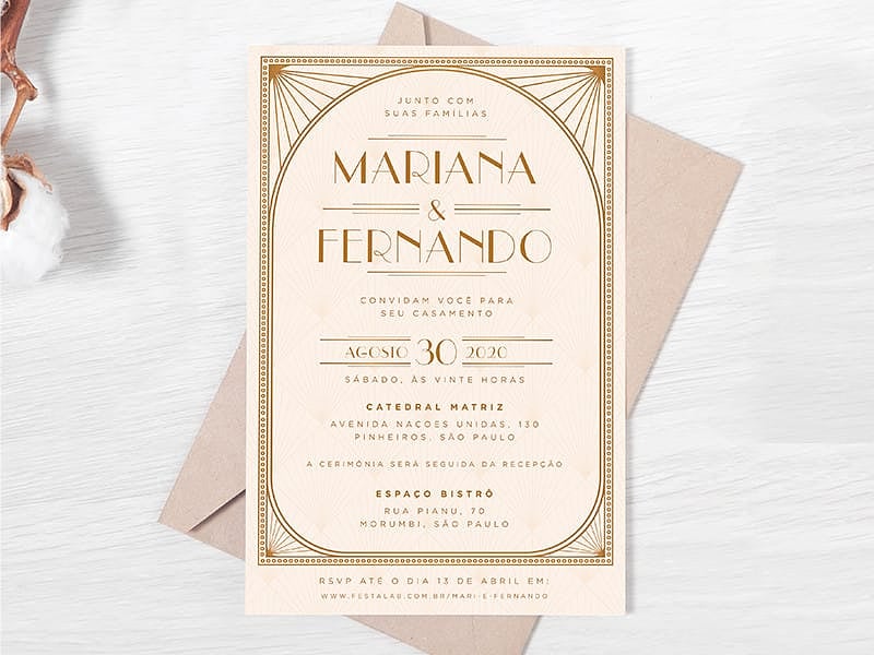 Convite de Casamento Luxuoso Creme