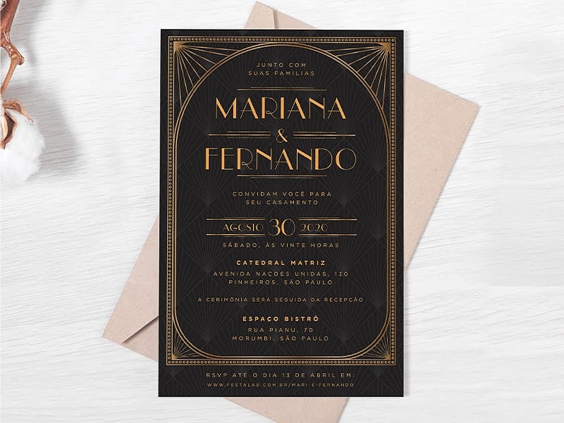 Convite de Casamento Luxuoso Preto