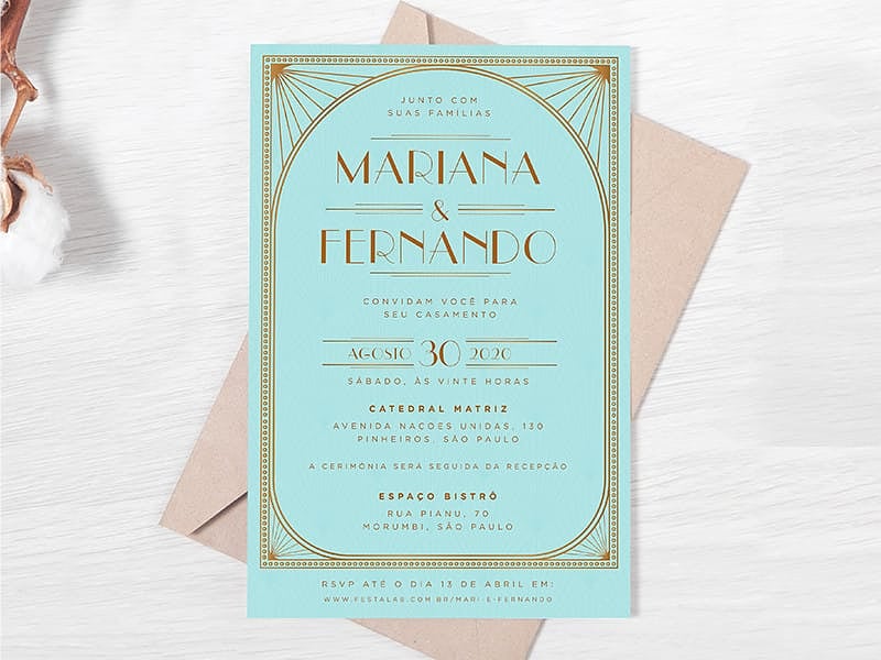 Convite de Casamento Luxuoso Tiffany 